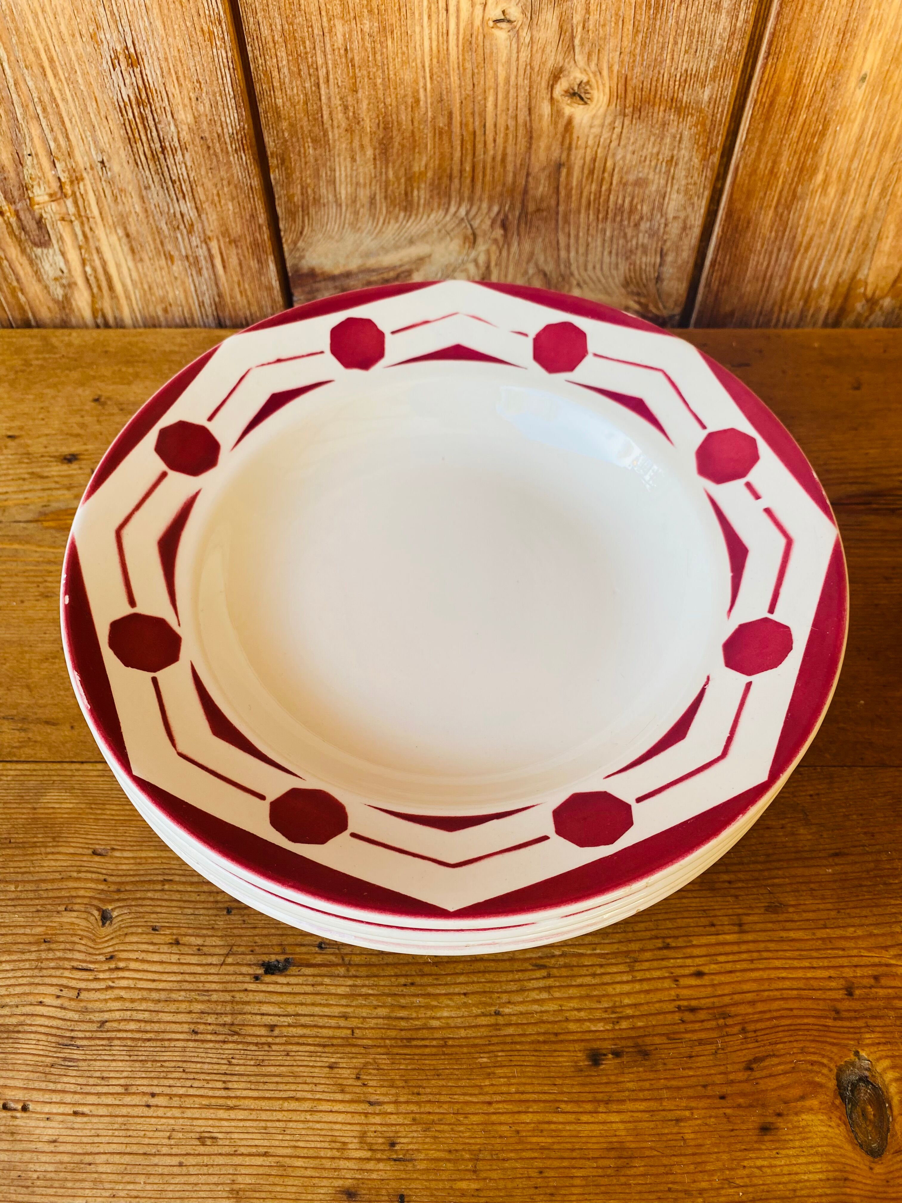 Set of 6 hollow plates old DIGOUIN model 'Chives'