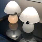 Lampe champignon en pate de verre marbré blanc
