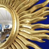 Vintage convex sun mirror in gilded wood, France 1960's