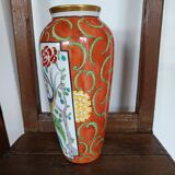 Jean Boyer porcelain vase with floral and vegetal decoration and bird of paradise