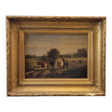 Oil on the tabla “Paisaje con ganado”, Firmado “Ruytter”, Escuela Barbizon, s. XIX – France