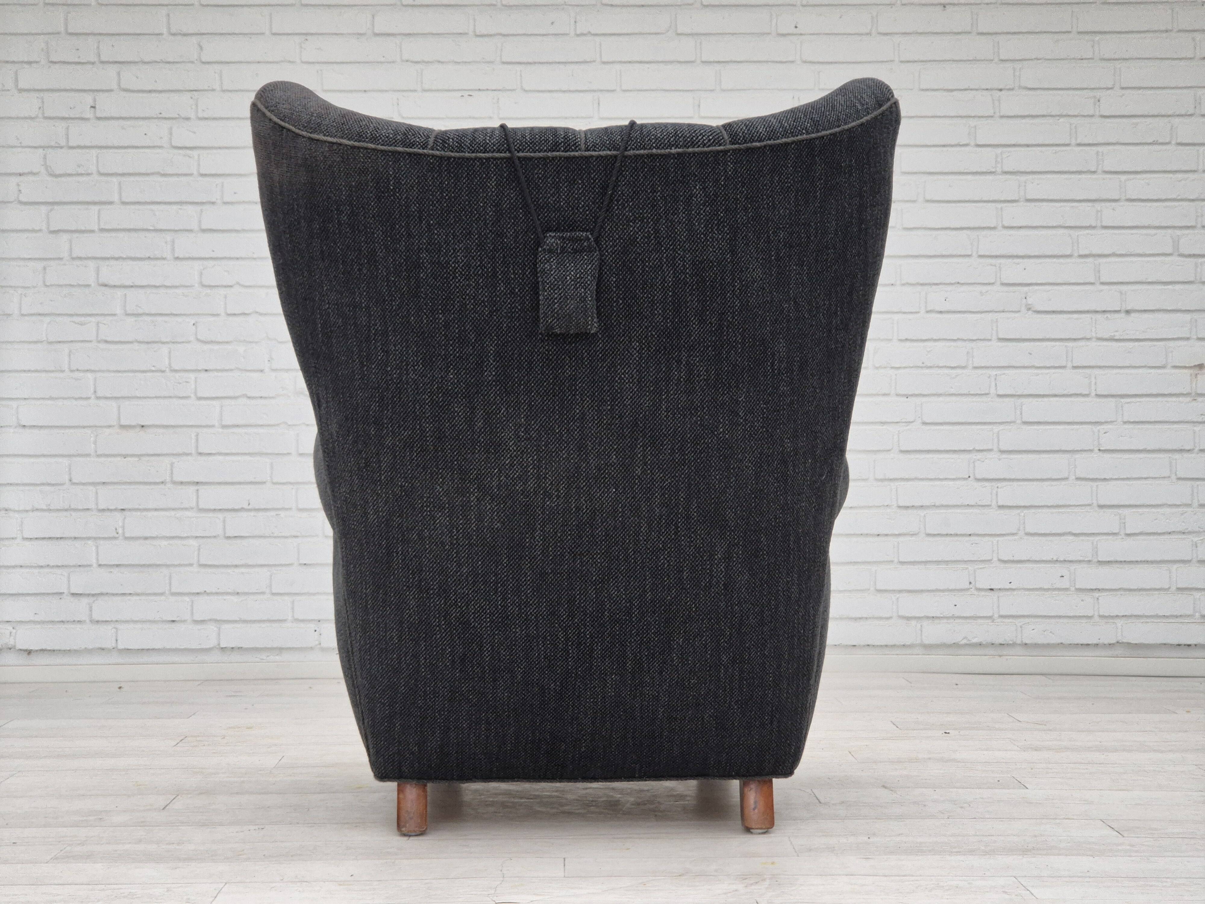 1960s, Danish relax armchair, reupholstered, gray furniture fabric..