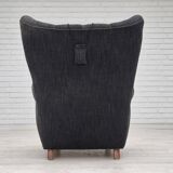 1960s, Danish relax armchair, reupholstered, gray furniture fabric..