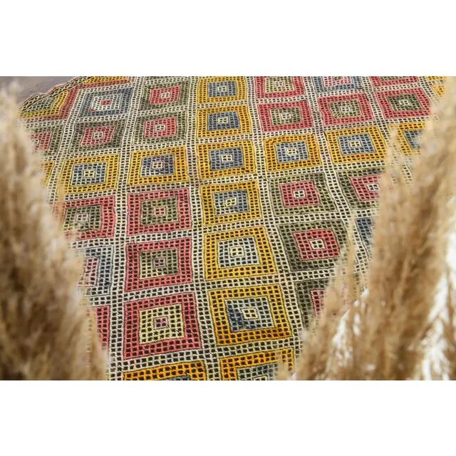 1970s Vintage Turkish Oushak Handmade Wool Cotton Yellow Runner Rug 158x201