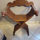 Florentine Savonarola chair, entirely hand-carved in walnut