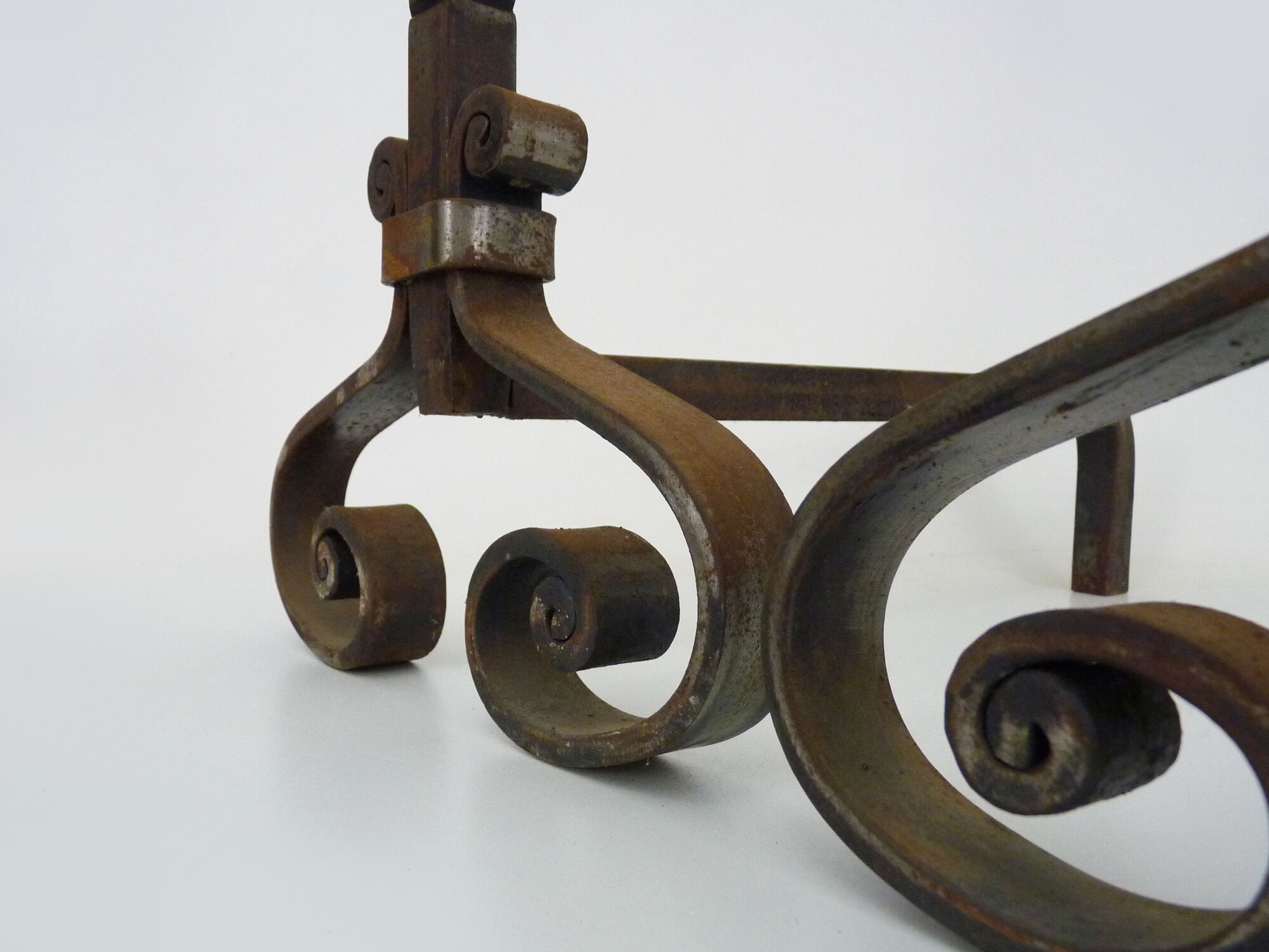 Pair of cast iron, wrought iron and brass chimney chenets. france 19th century