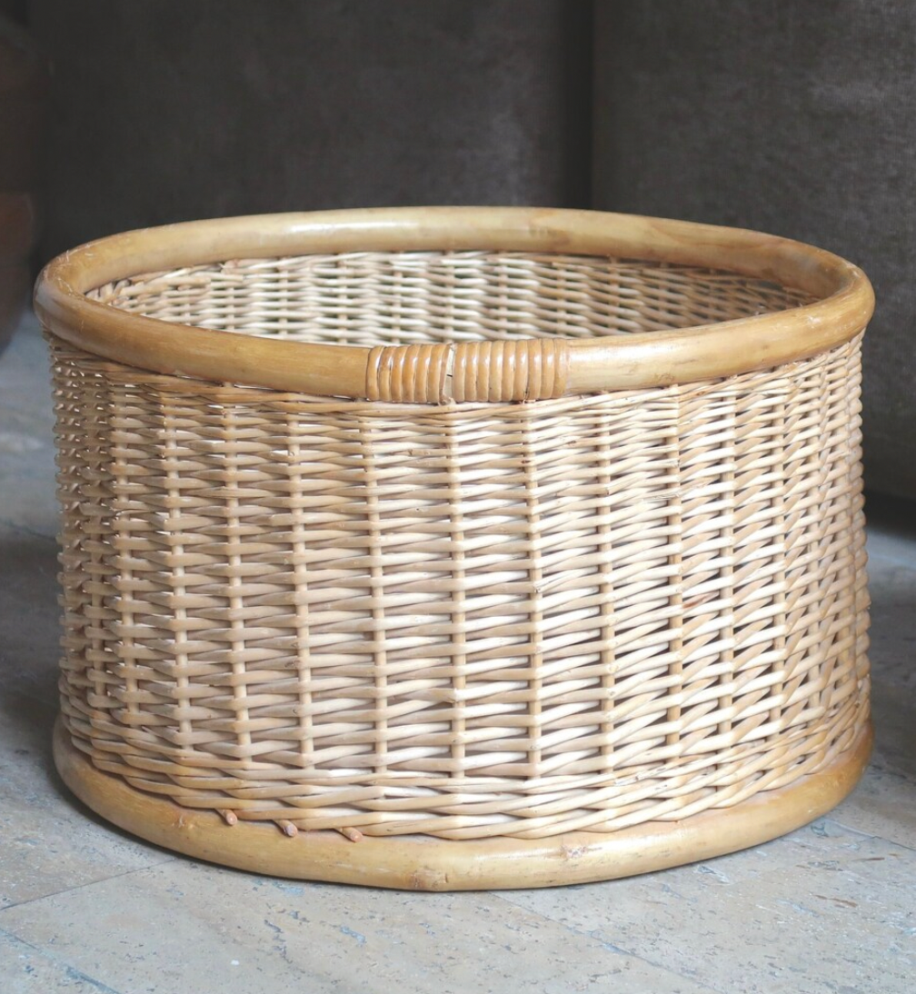 Cylindrical rattan pot cover, 70s