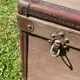 Antique travel trunk, wooden and leather transport case, 1900