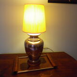 Living room mood lamp, silver metal base, wooden base, pleated lampshade