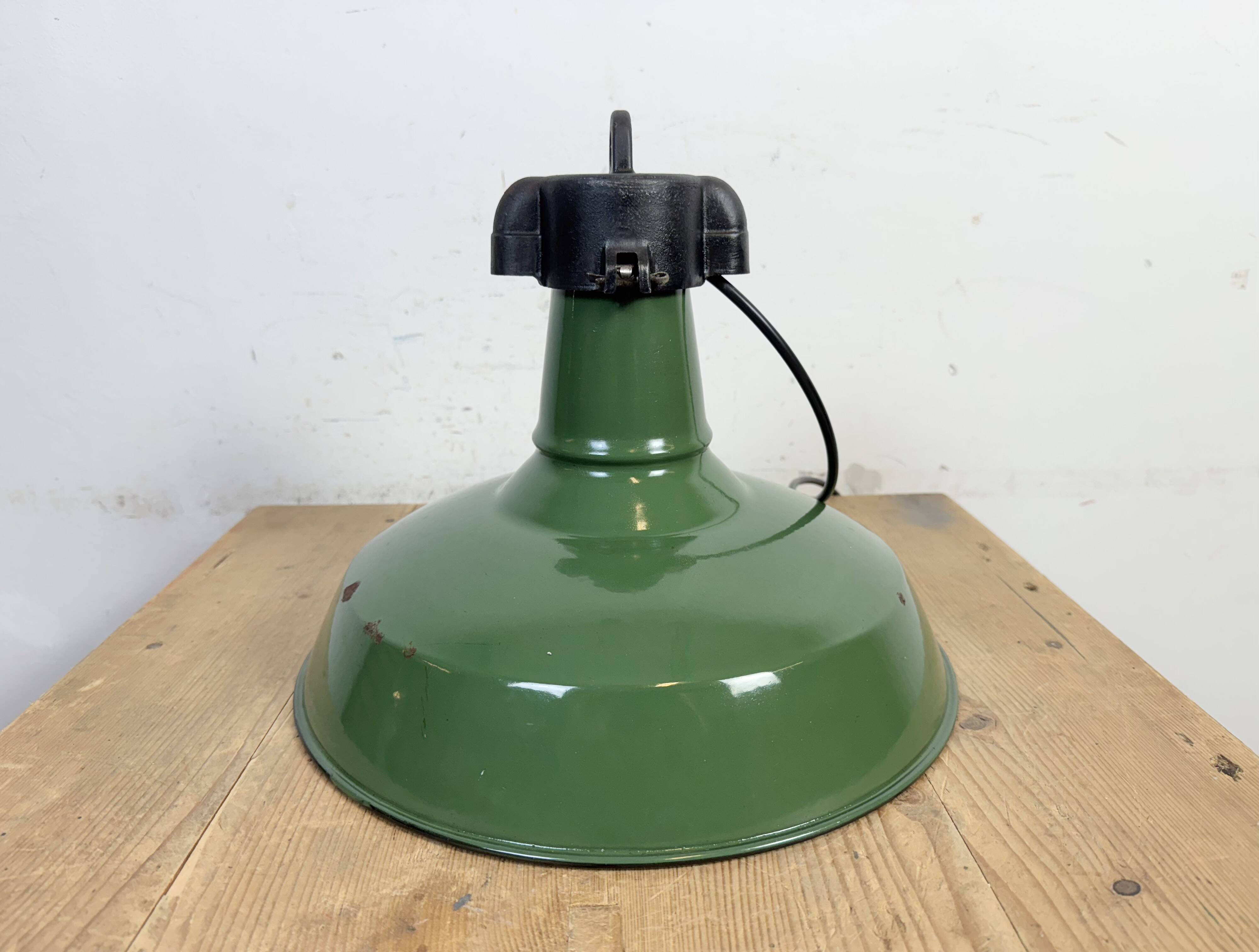 Industrial Green Enamel Factory Pendant Lamp, 1960s