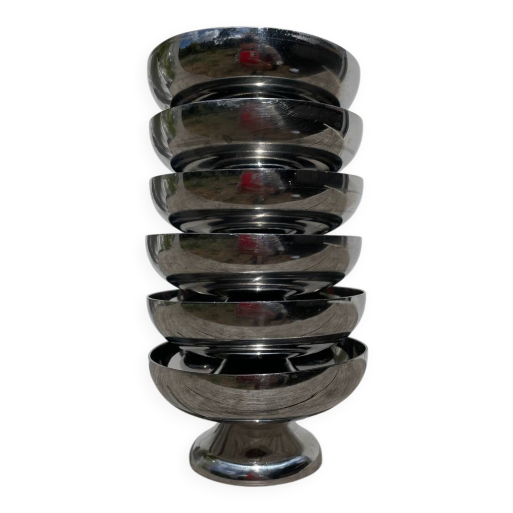 Lot De 6 Coupelles à Glace Vintage En Inox Guy Degrenne - Argenté
