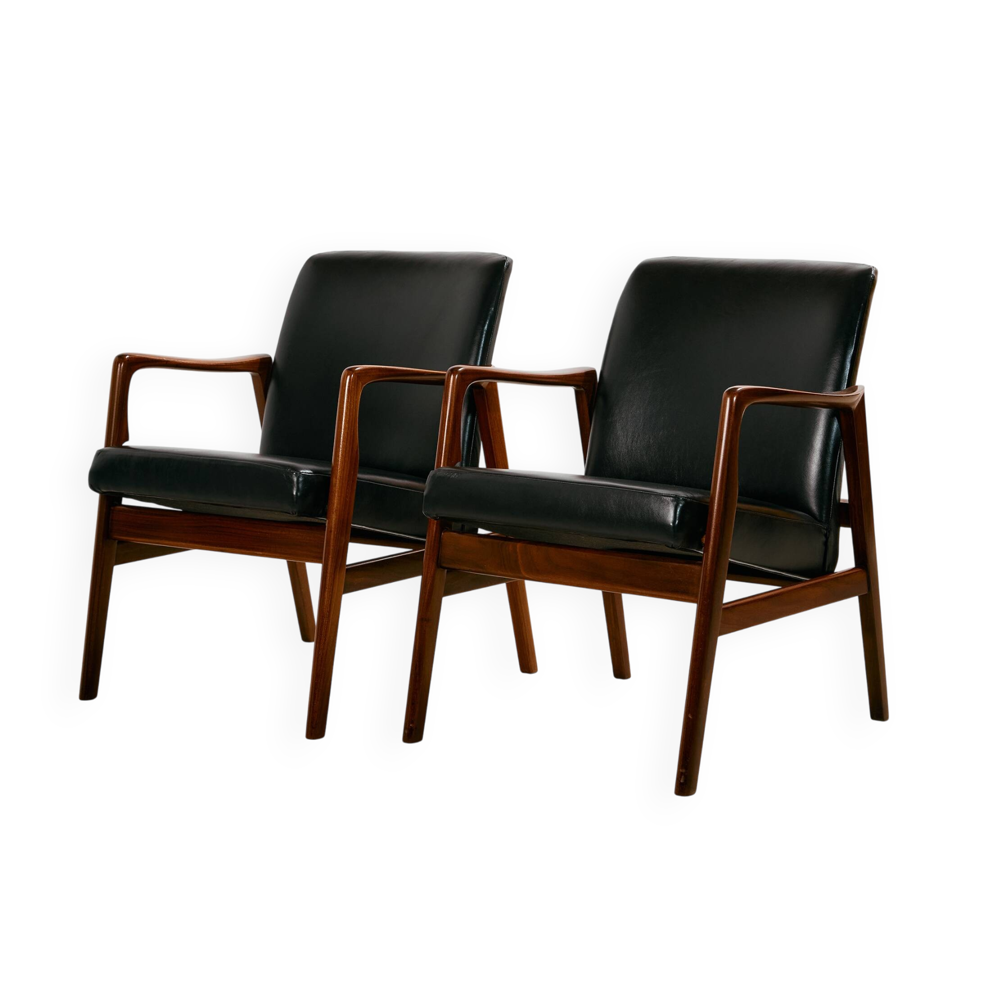 Teak armchair with leather upholstery