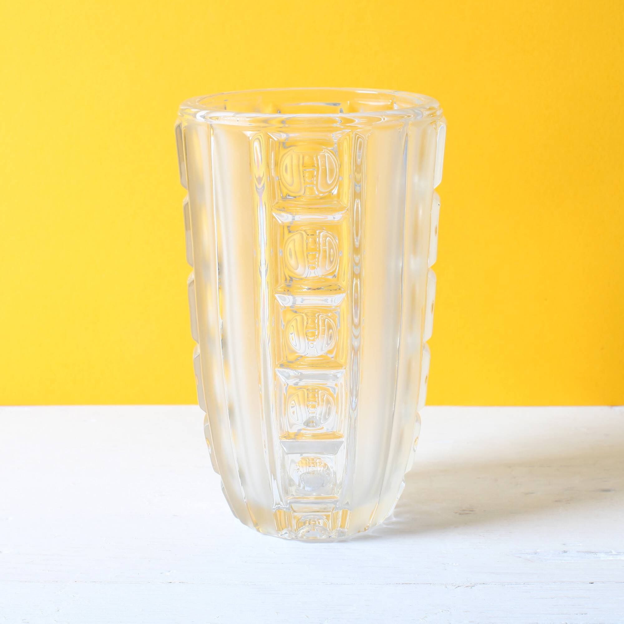 Vintage Clear Pressed Glass Vase / Bohemia Glass / 1950s