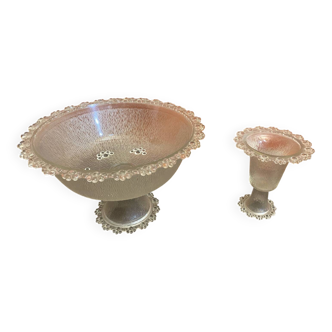 Masserini barocco fruit bowl pair moulded glass bead row vintage