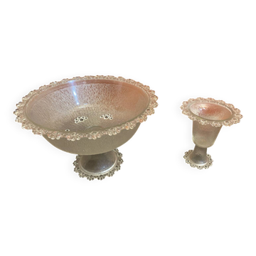 Paire coupe à fruits masserini barocco verre moulé rang de perles vint