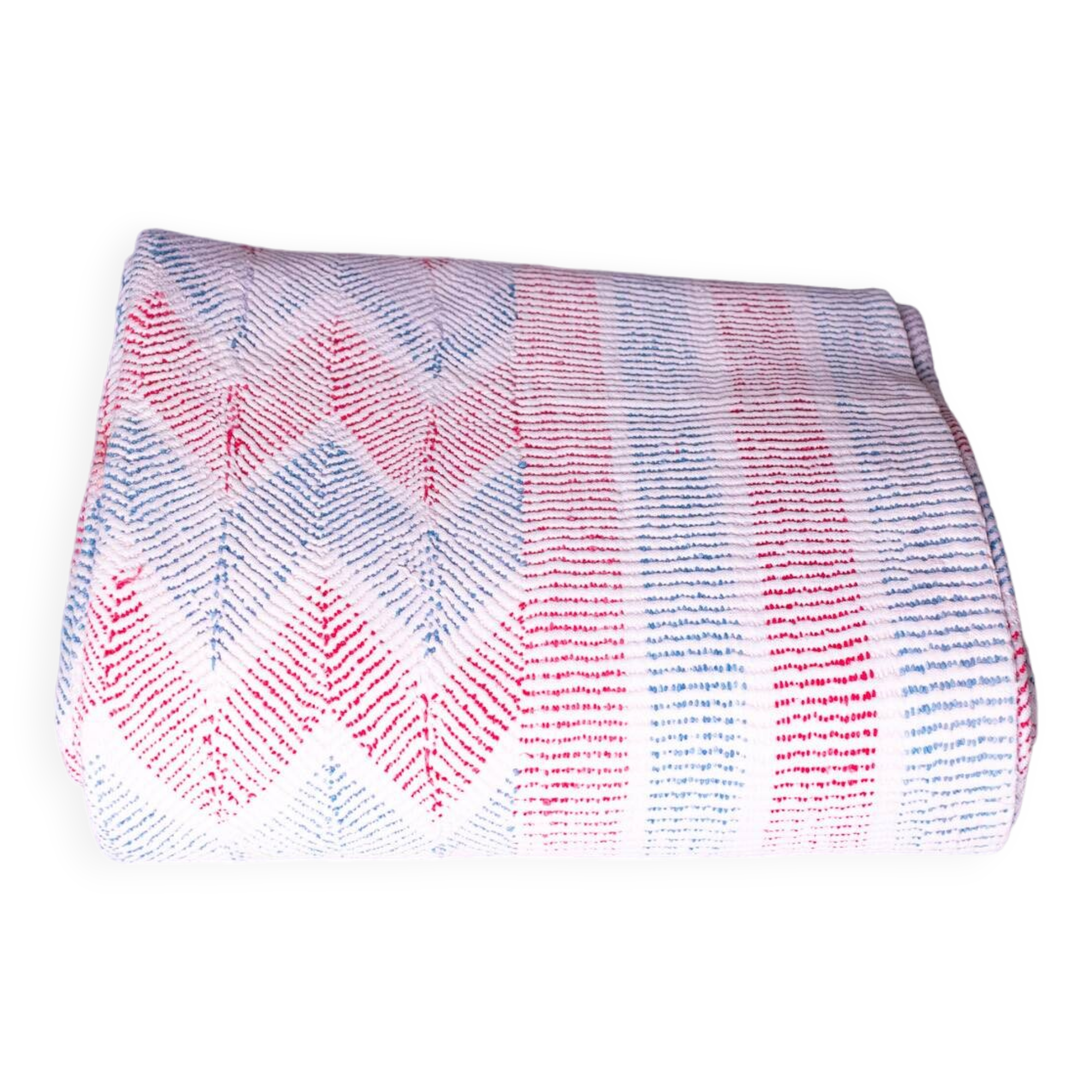 Vintage kantha "Bengal Chevron" blue and red.