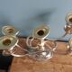 Medusa chandelier in silver and gold metal