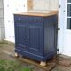 Antique solid wood sideboard – Deep blue & wooden top