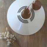 Scandinavian pendant lamp in teak and white metal 70s