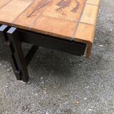 Vintage ceramic coffee table decorated with herbarium decoration Roger Capron