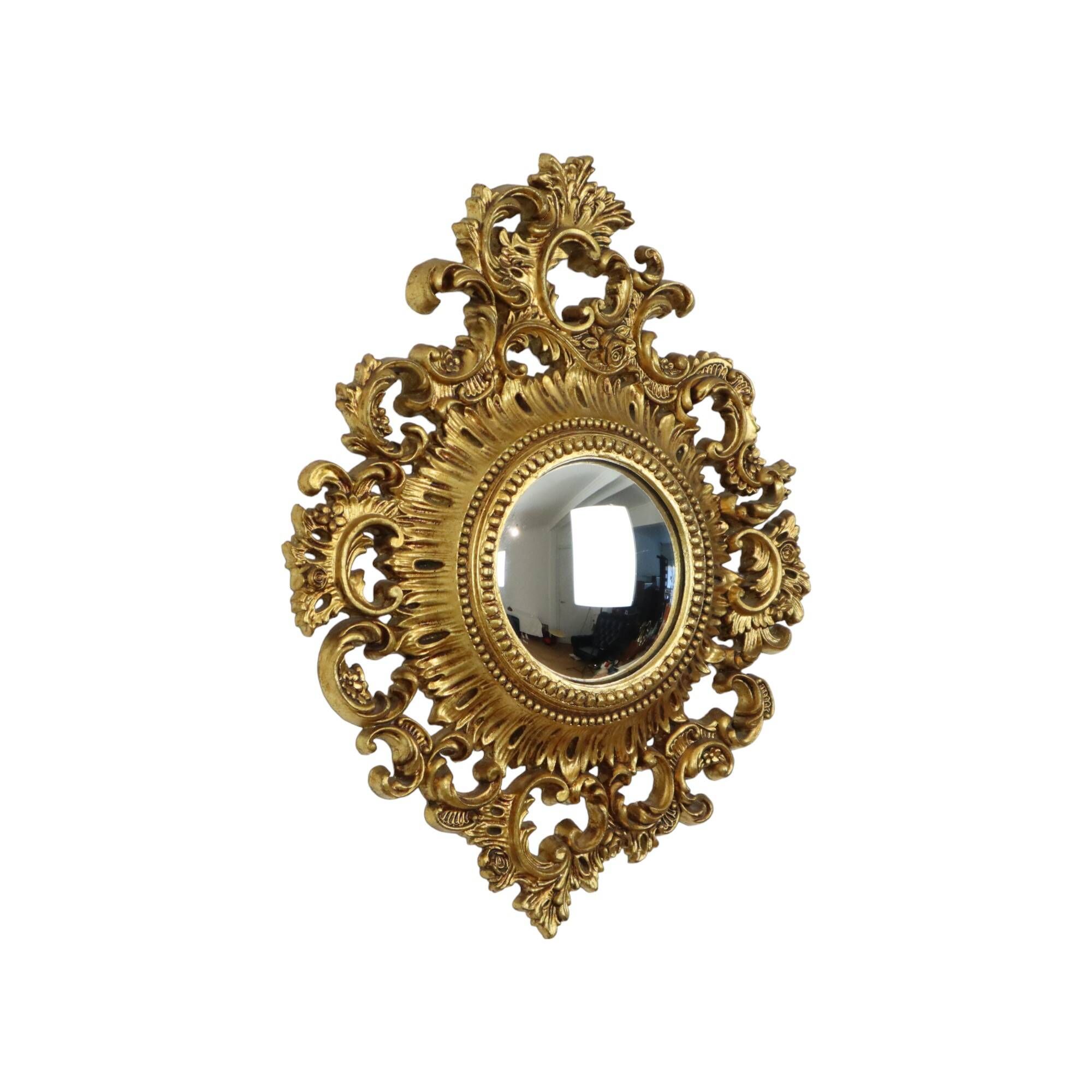 Classic Vintage Butler Mirror Gold Baroque Frame Witch's Eye Fifties
