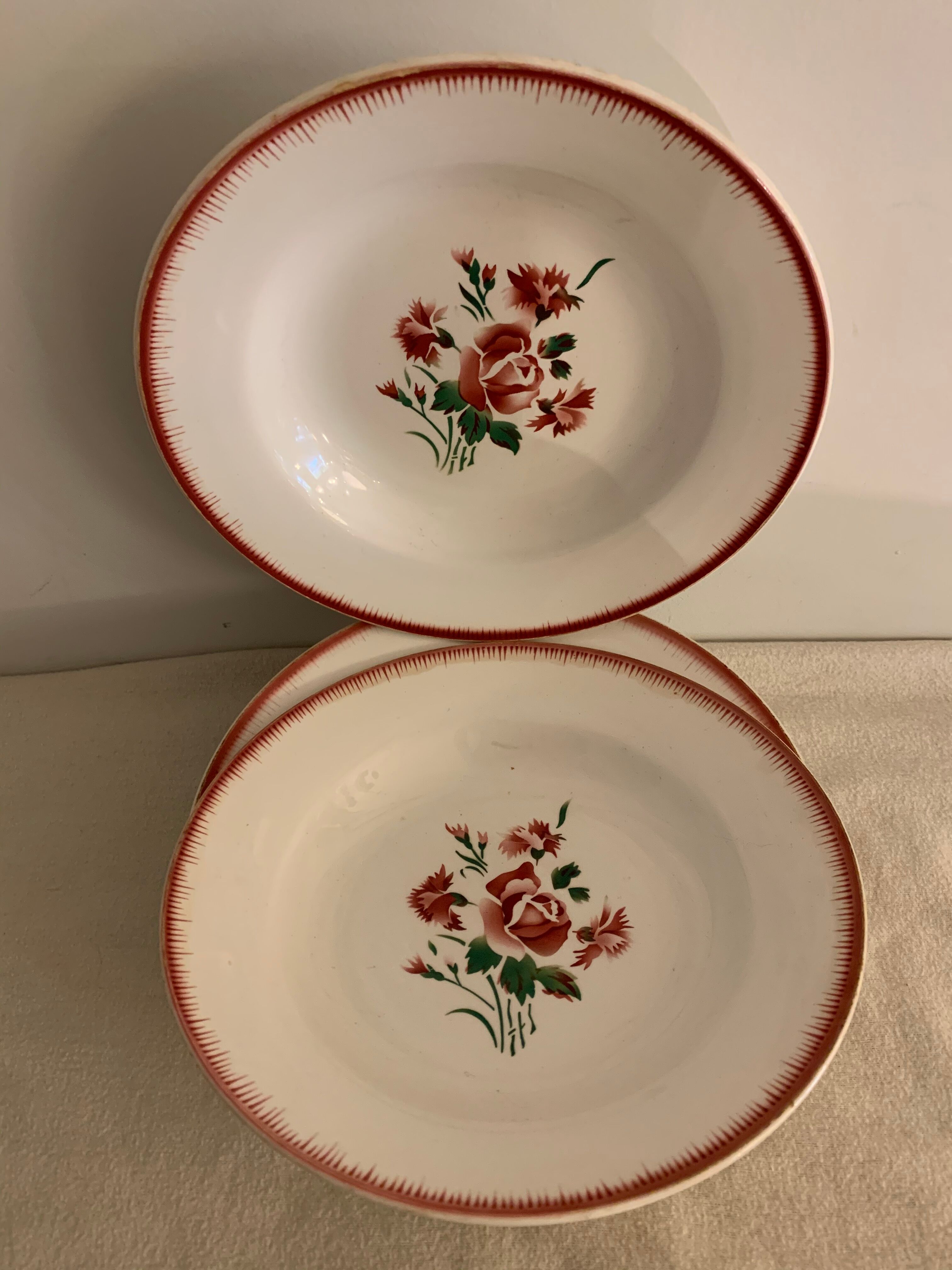 Set of 8 hollow plates made of ancient red earthenware Digoin Sarreguemines