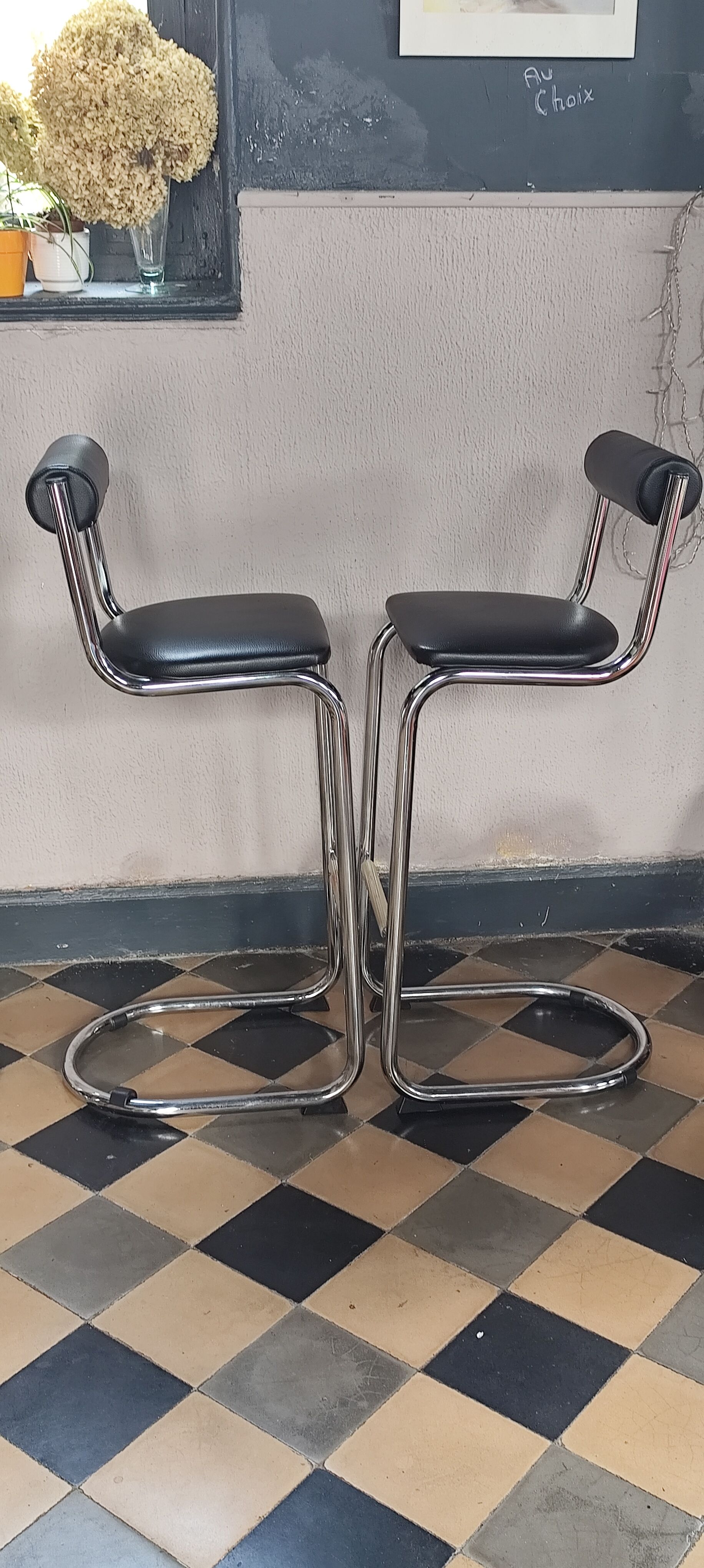 Chaise tabouret de bar chrome 1980
