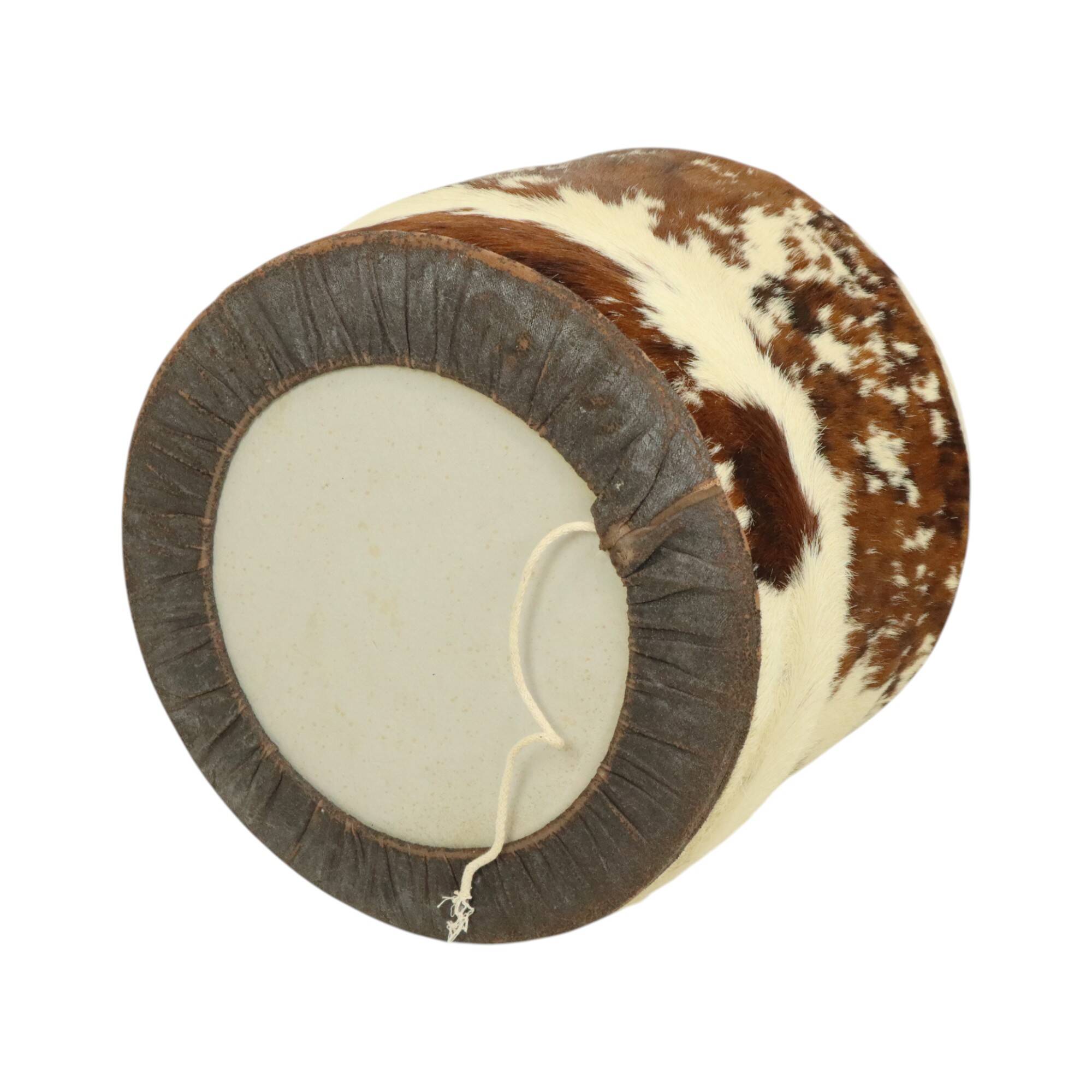 Round Vintage Pouf Cowhide Leather Sixties 47cm