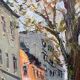 Vintage original oil painting of a canal cityscape, circa 1970s