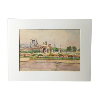 Aquarelle "Jardin des Tuileries à Paris"