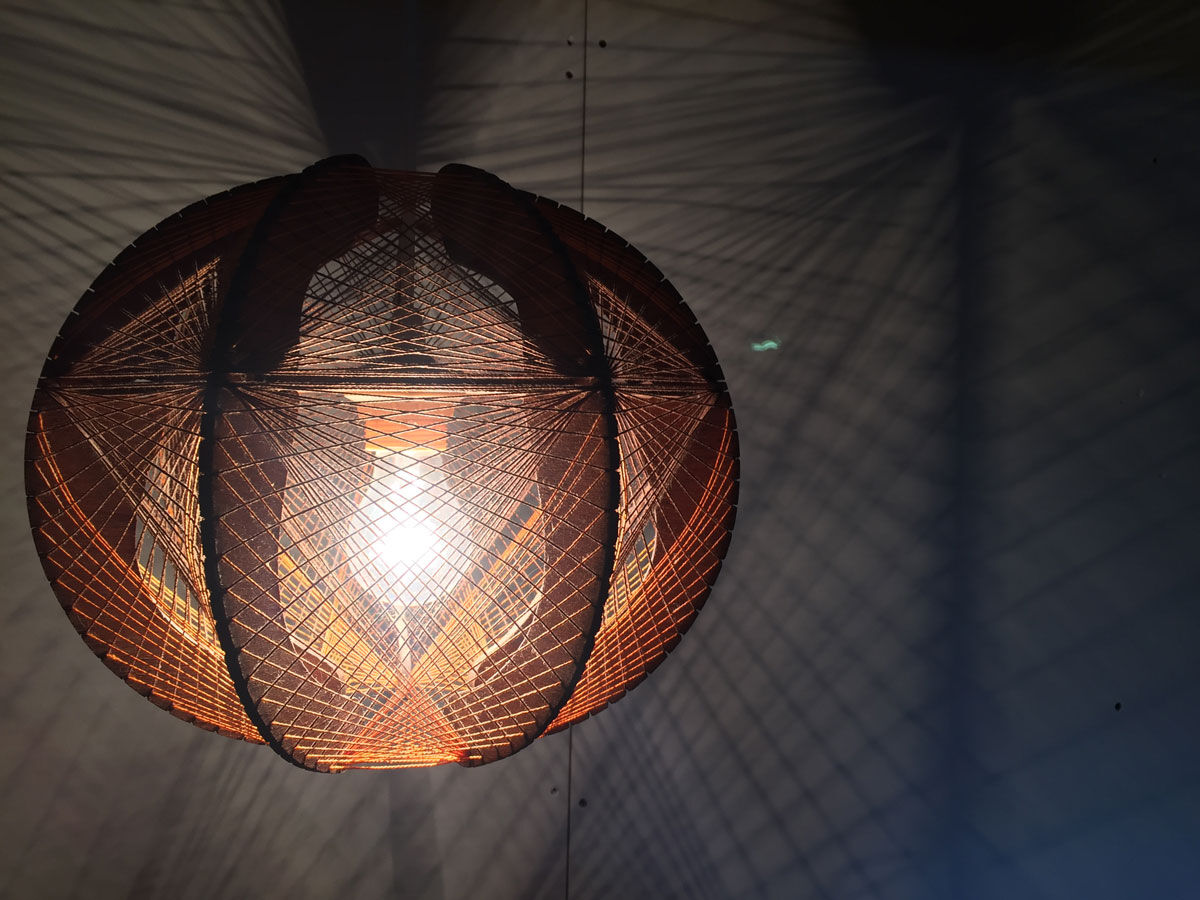 Scandinavian yarn and wood hanging lamp