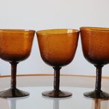3 stemmed glasses in bubbled and blown glass