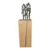 Sculpture contemporaine couple en céramique sur socle