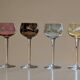 Set of 4 Hand Engraved "Harlequin" Colored Crystal Wine Glasses 1960