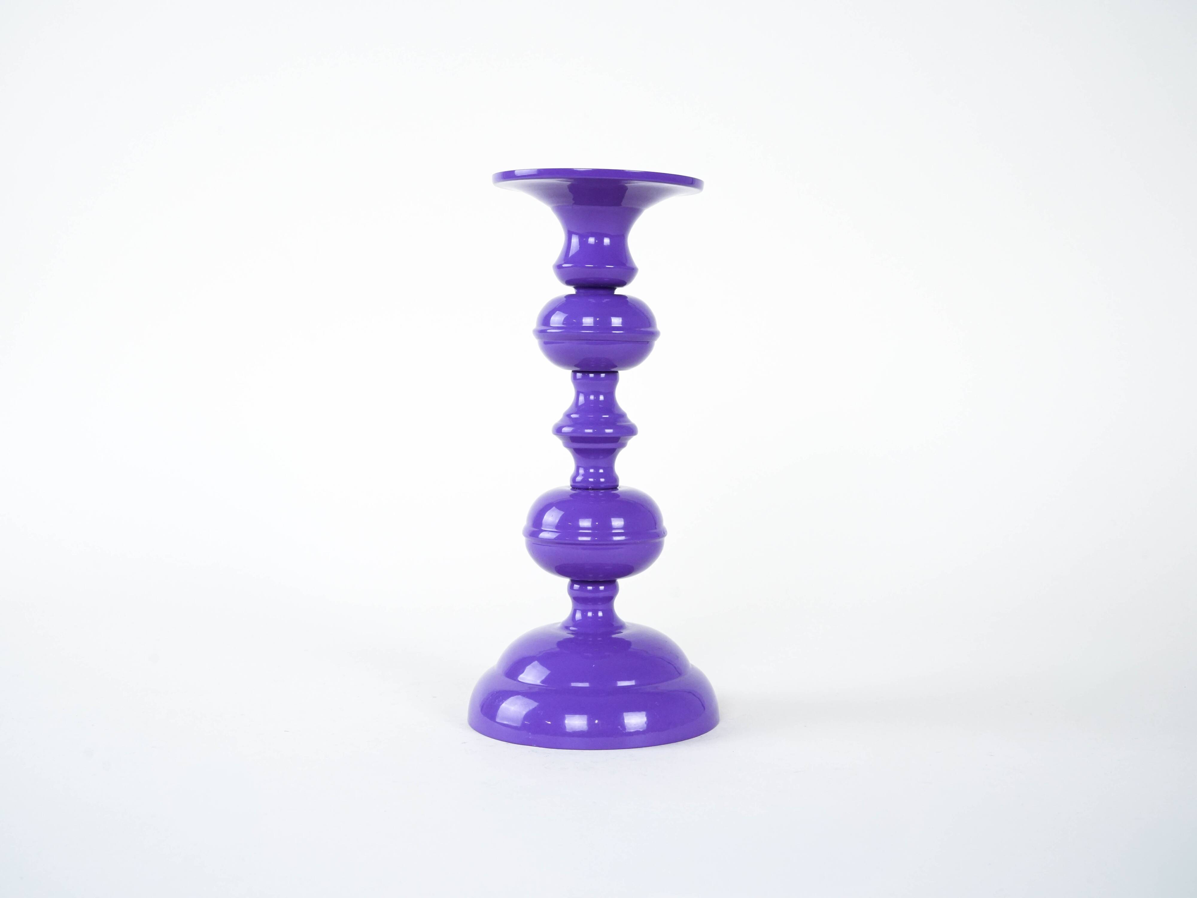 Purple metal candlestick, Danish design, 1970s, made in Denmark