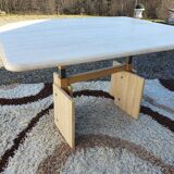 Adjustable travertine coffee table eye shape