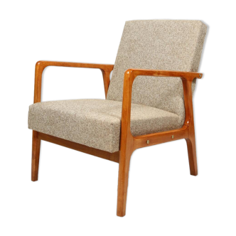 Modern fauteuil scandinave design tissu granola beige 1970 rénové mid century modern design