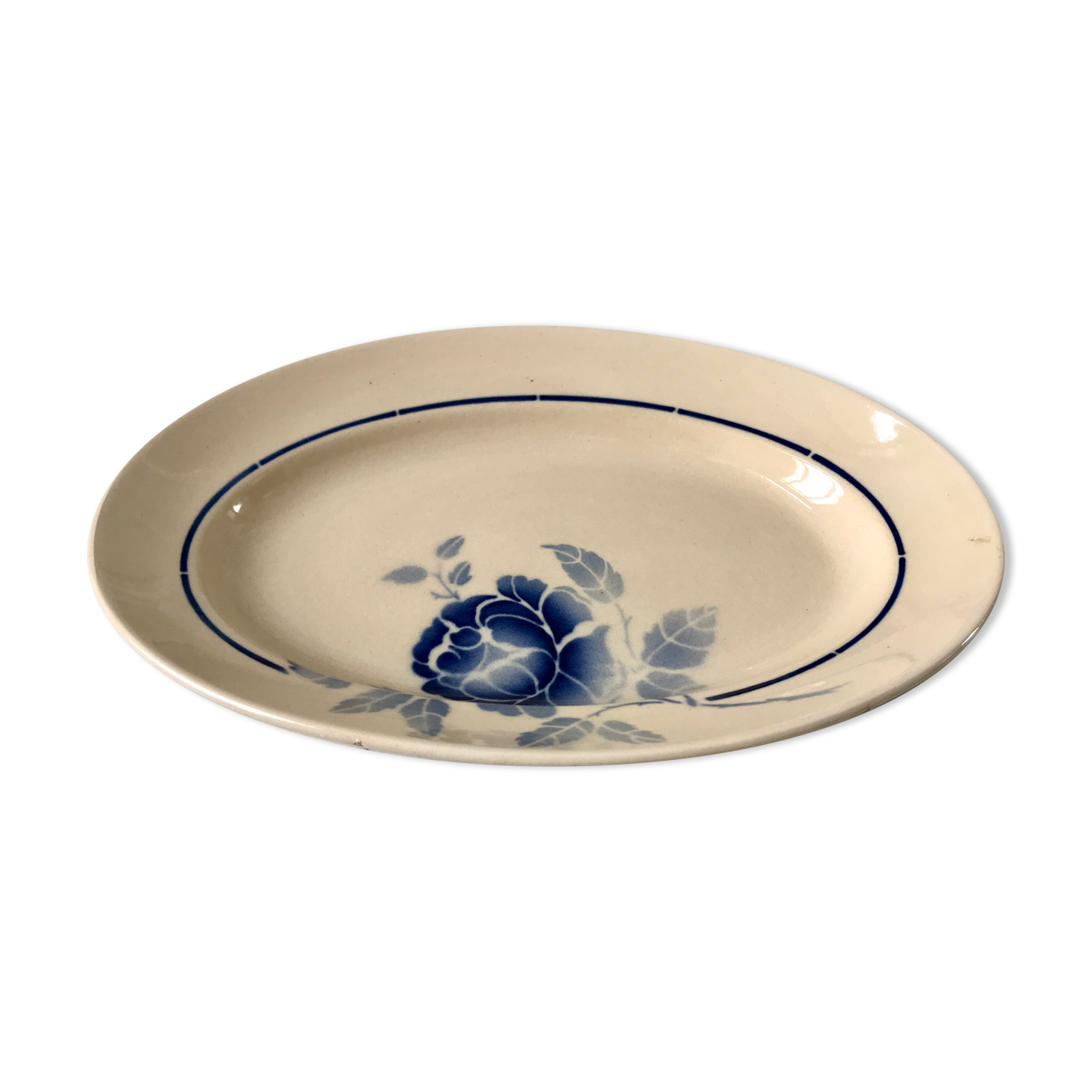 oval dish blue flowers Saint-Amand 30s-40s