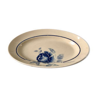 Plat oval fleurs bleues Saint-Amand années 30-40