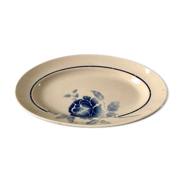 Plat oval fleurs bleues Saint-Amand années 30-40