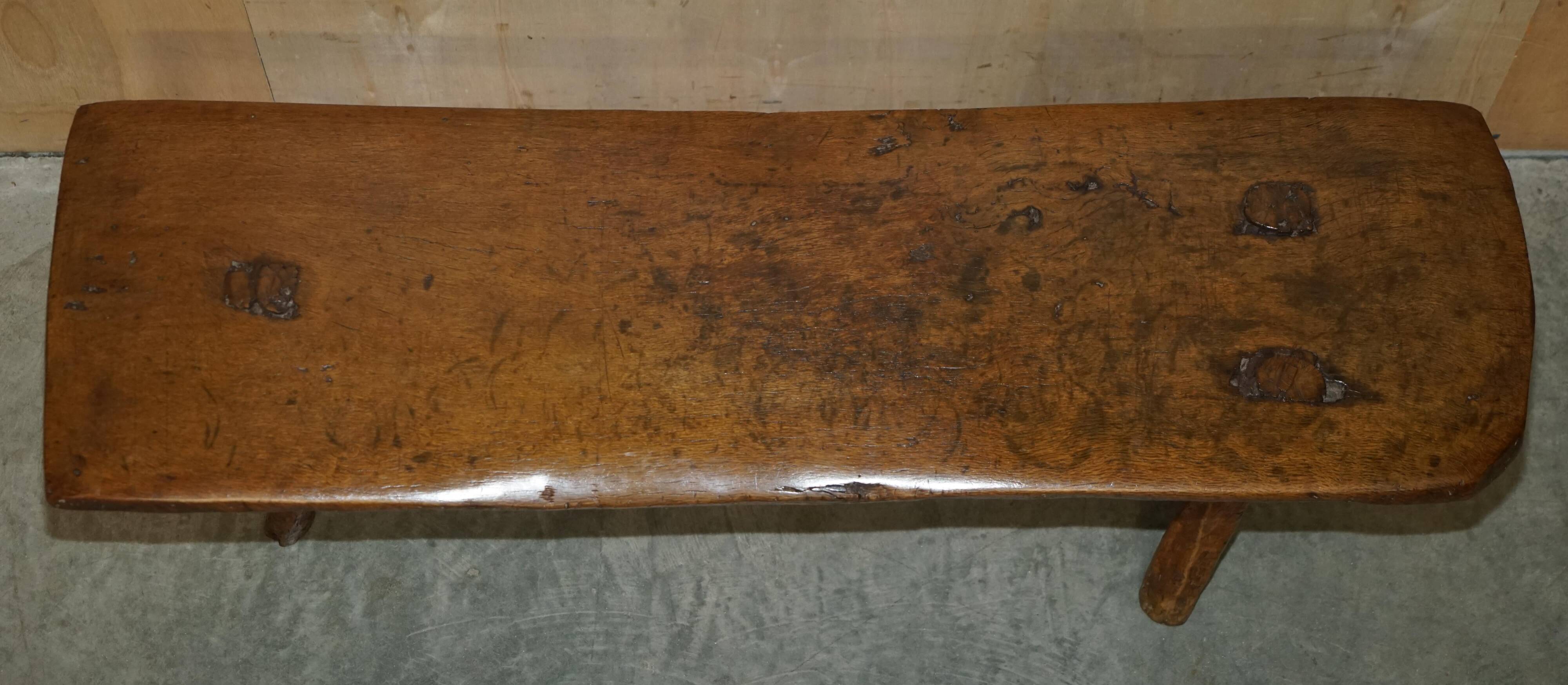 Antique Spanish Primitive Bench with Three Legs, 18th Century
