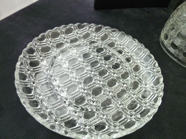 Antique cheese bell on its molded pressed glass tray