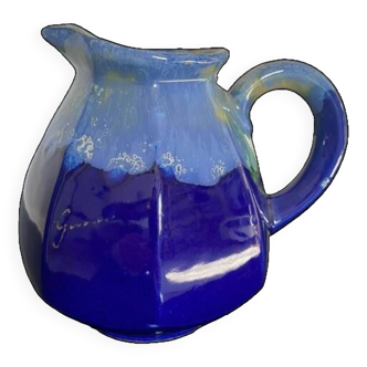 Art Deco blue flamed stoneware pitcher Alphonse Mouton