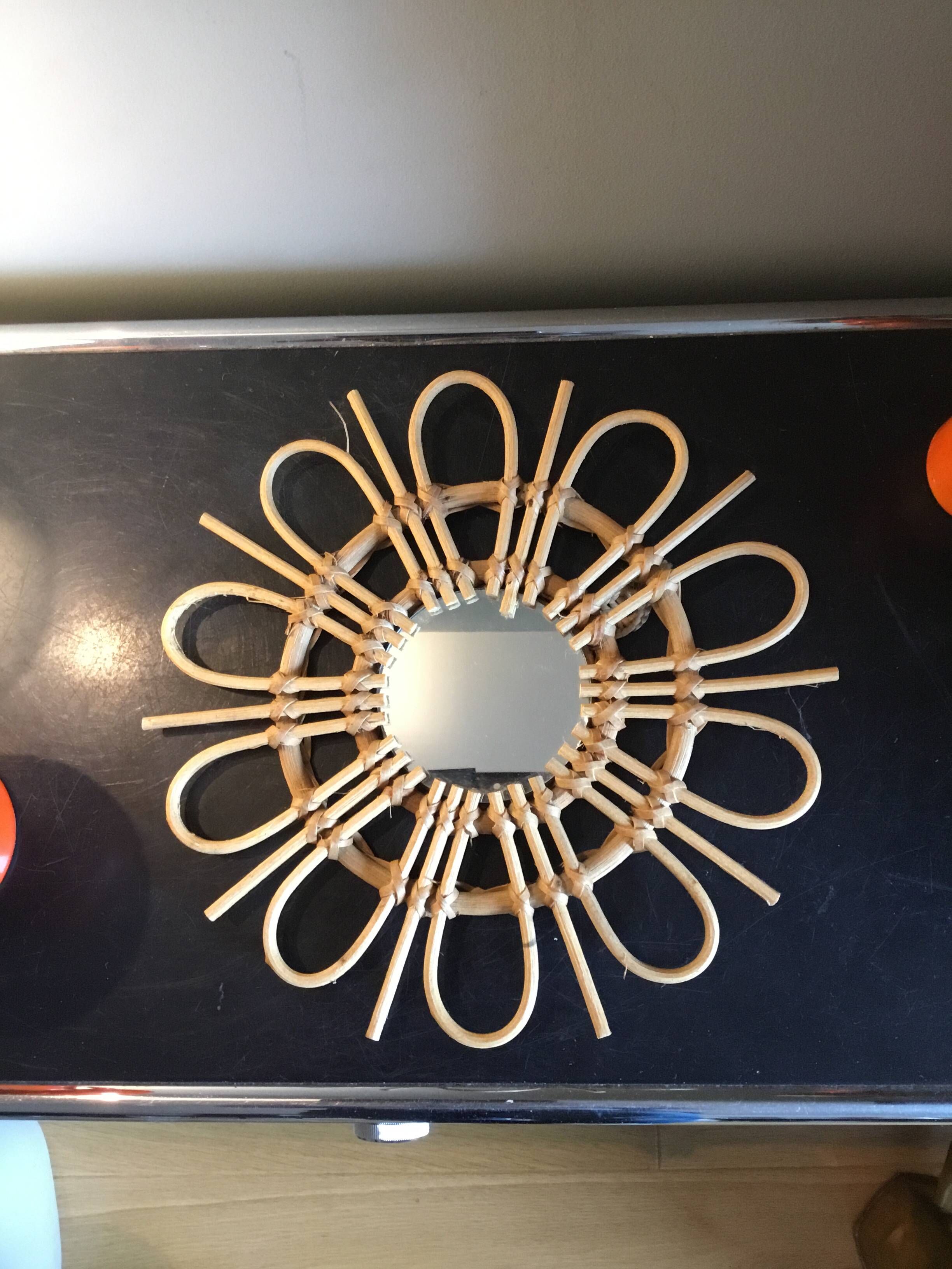 Sun mirror / vintage rattan wood flower