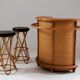 Rattan bar and stools, France 1960s, set of 3