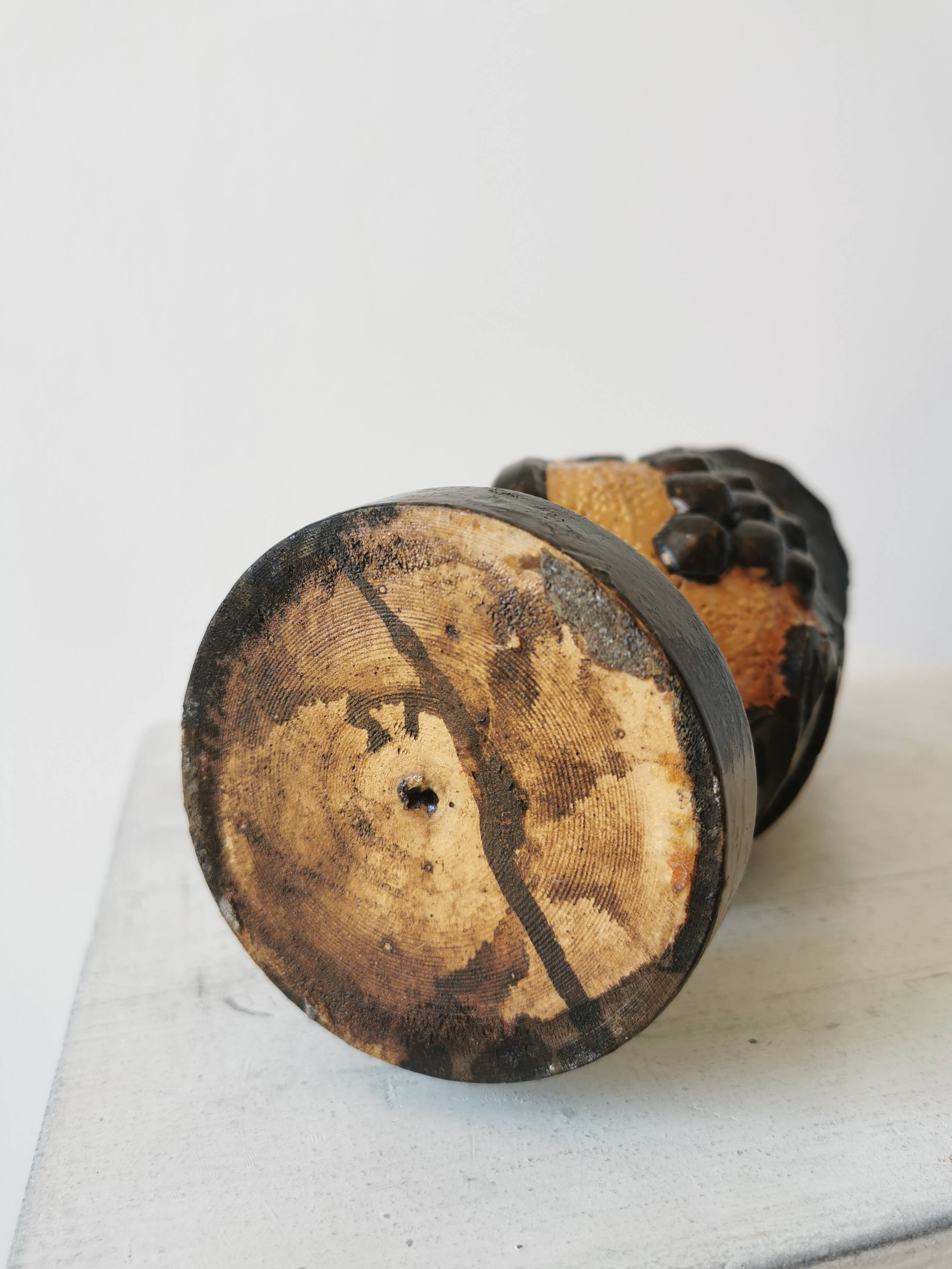 Vintage Hand Carved Wooden Vase: Grapevine Motif, 1970s Yugoslavia