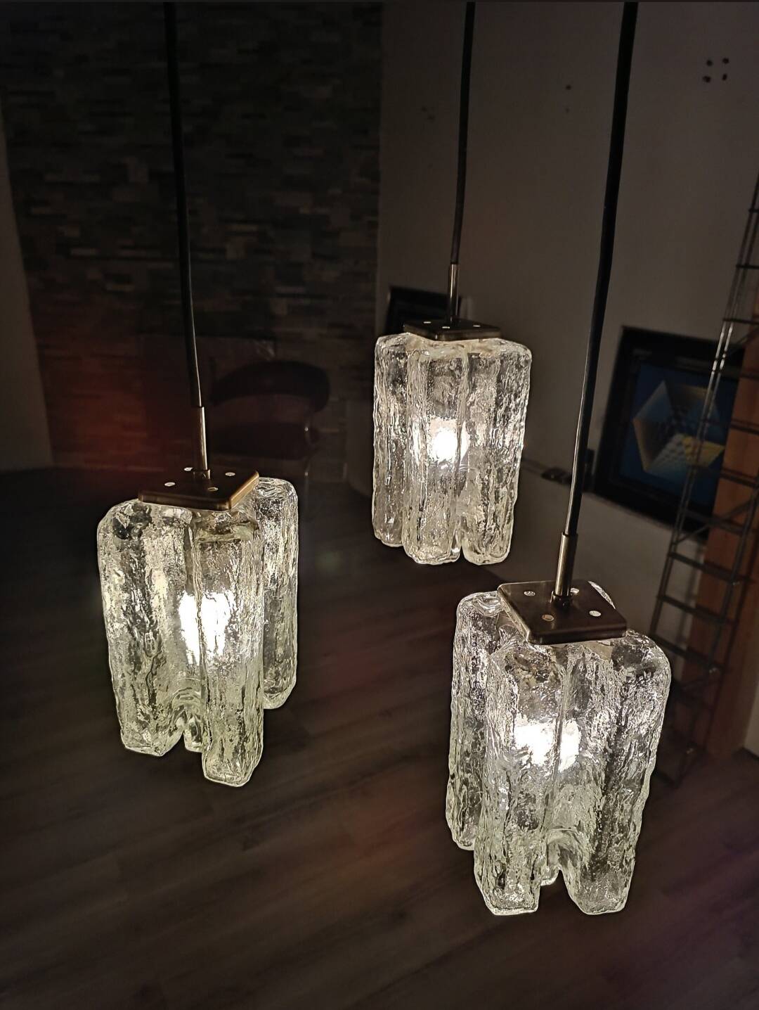 Granada ice glass waterfall pendant light by JT Kalmar 1970