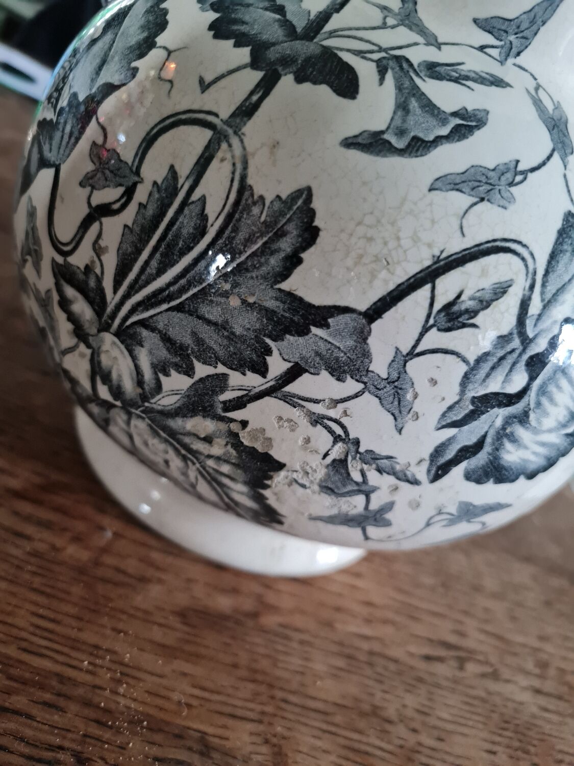 Broc de toilette en terre de fer Longchamp Pavots bleu-gris Fin XIXe