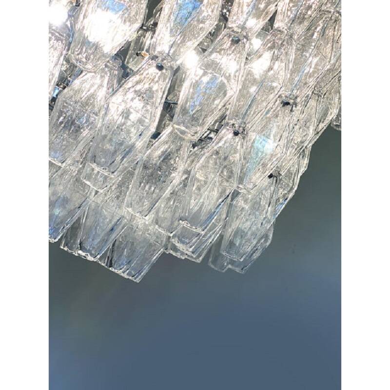 Contemporary Large Clear "Poliedri" Murano Glass Chandelier