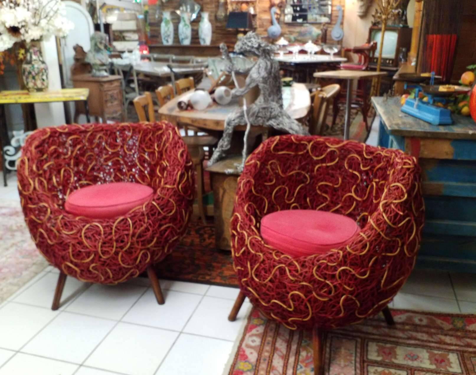 Pair of rattan armchairs